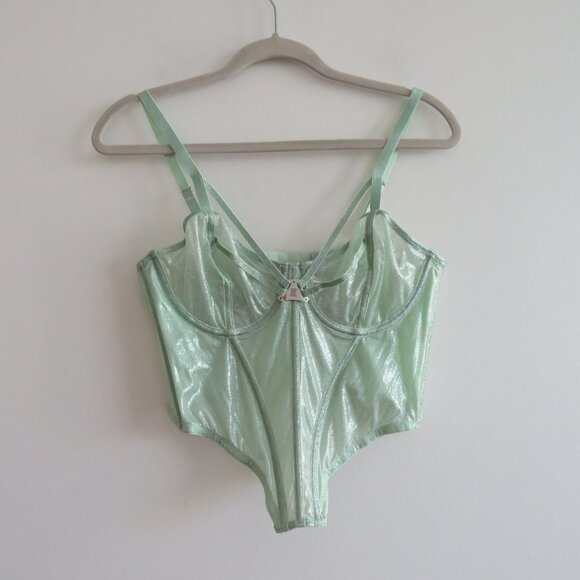 SAVAGE X FENTY Going Platinum Mesh Bustier Corset in Green Mist Metallic L NWT - Picture 2 of 13